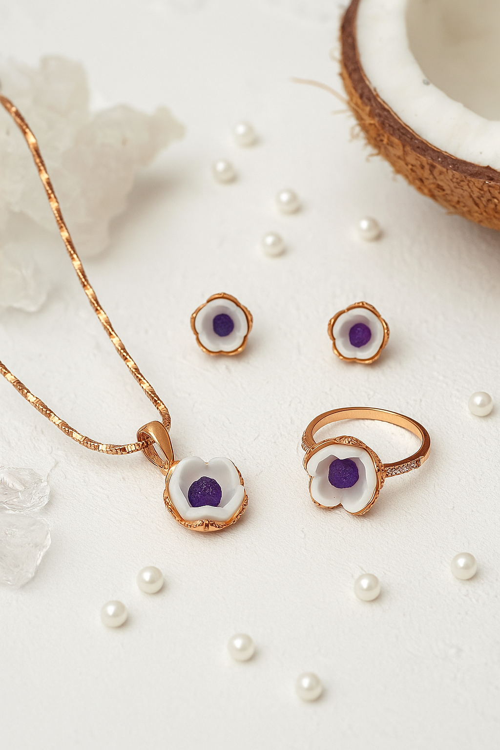 Silver Delightful Floral Pendant Set