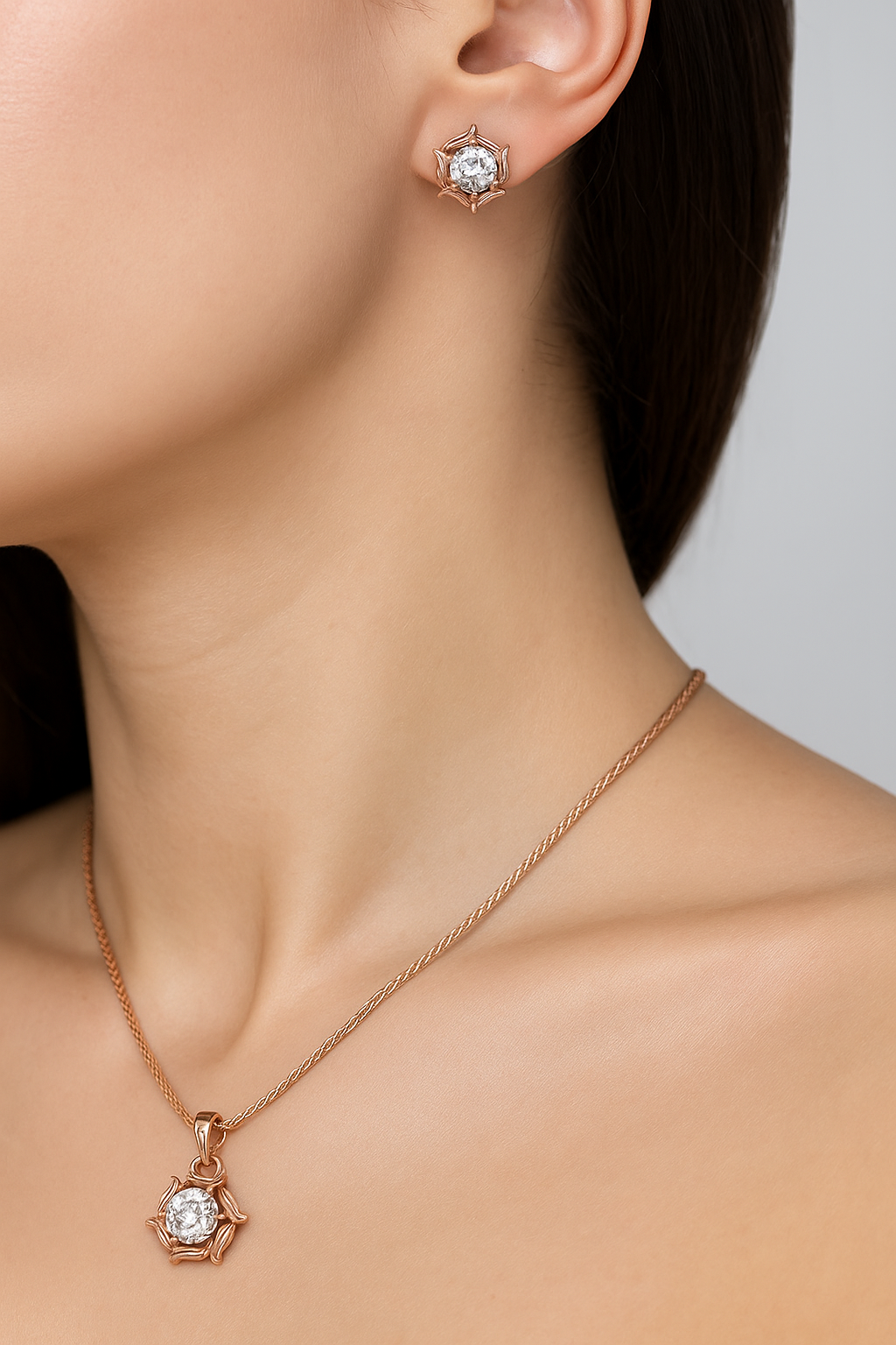 Silver Rosegold Sun Embrance Pendant Set