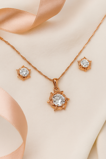 Silver Rosegold Sun Embrance Pendant Set