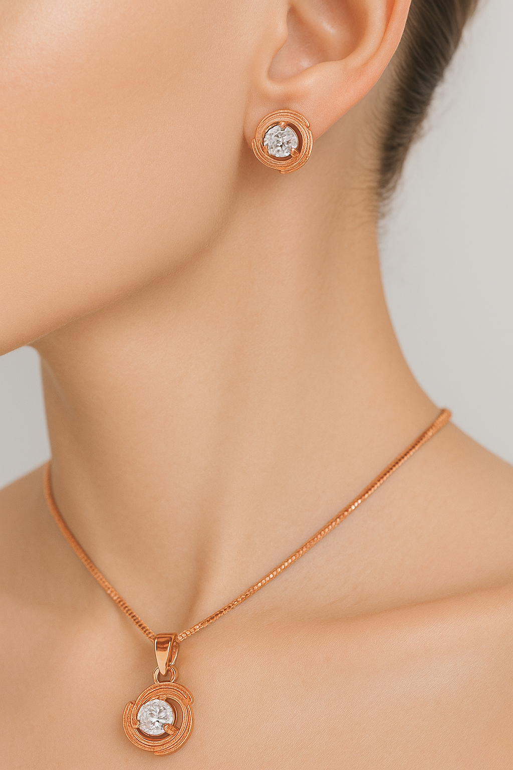 Silver Rosegold Floral Pendant Set