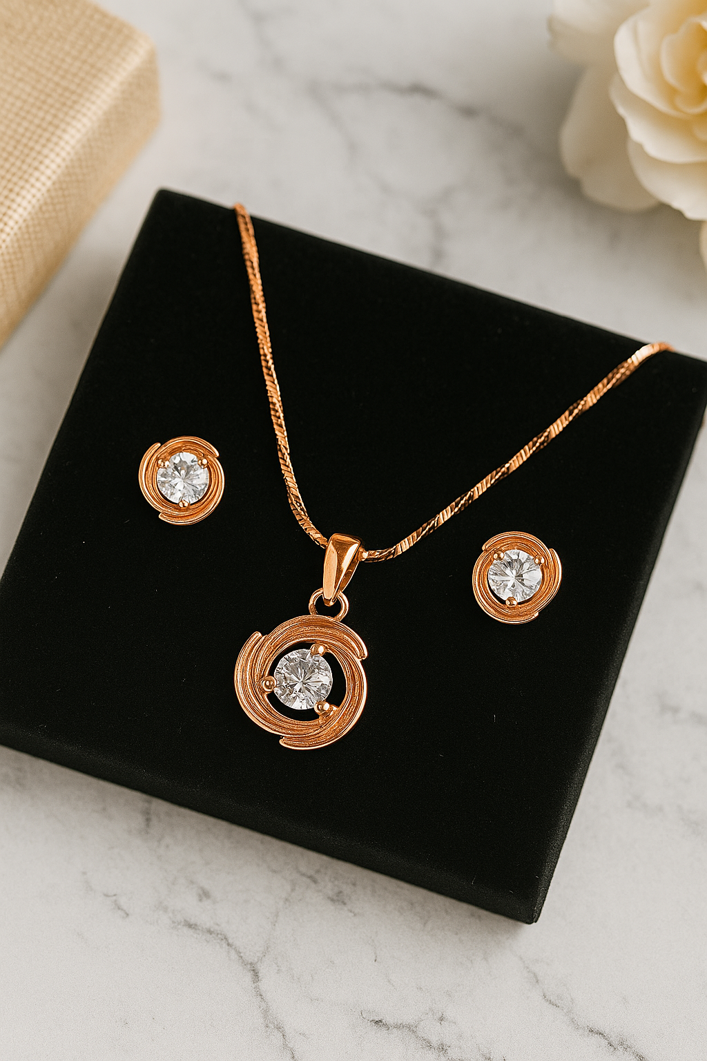 Silver Rosegold Floral Pendant Set