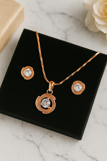 Silver Rosegold Floral Pendant Set