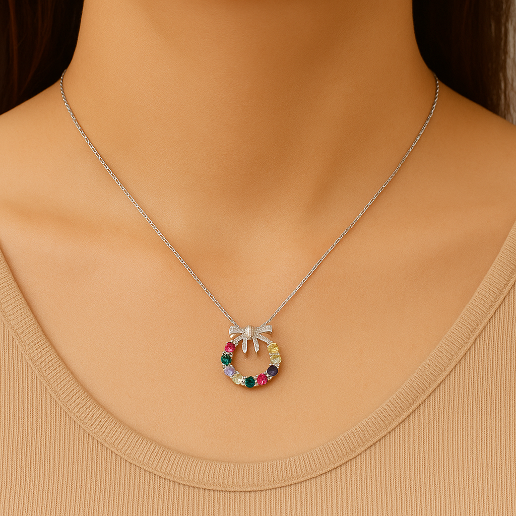 Silver Rainbow Bow Charm Pendant