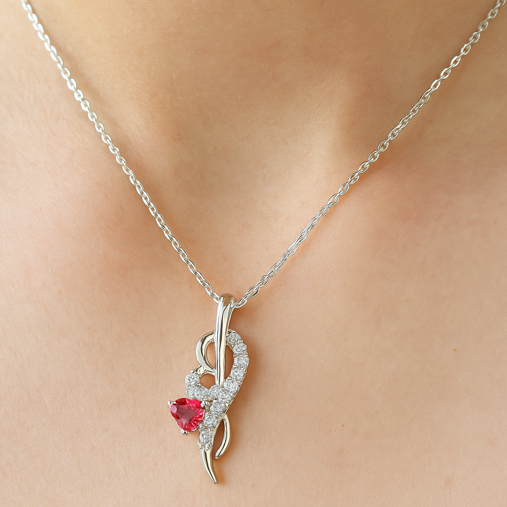 Silver Red Heart Chain Peandant