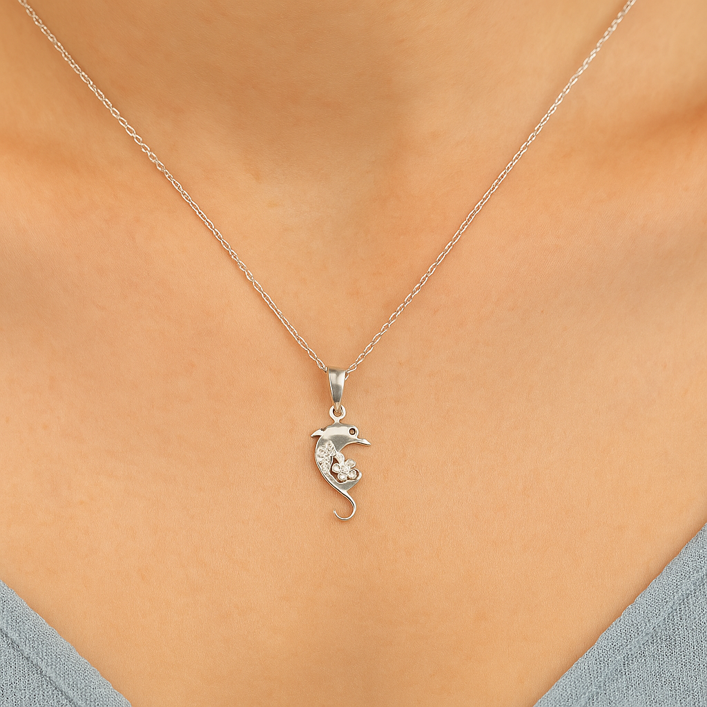 Silver Dolphin Charm Chain Pendant