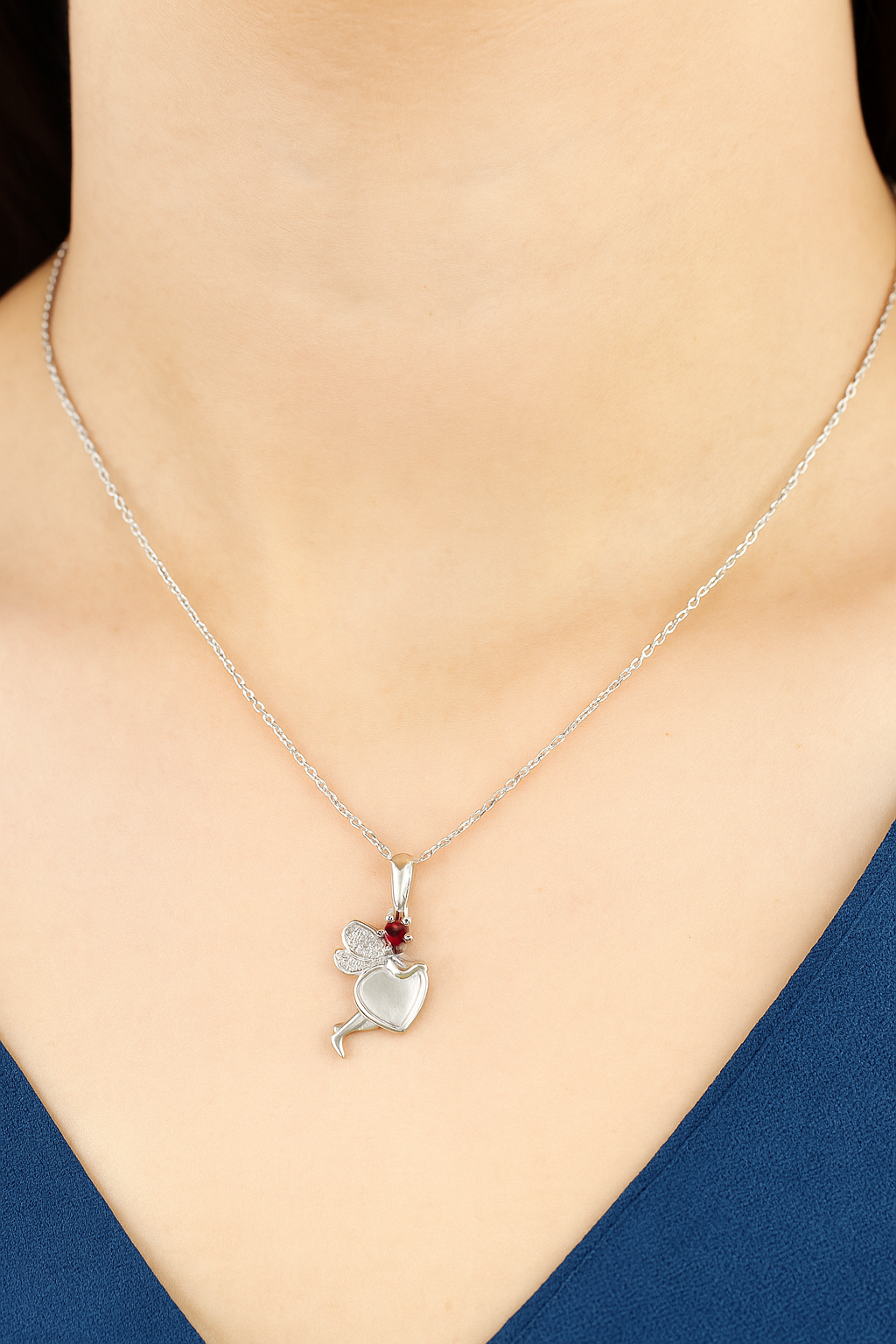 Silver Cupid Heart Chain Pendant