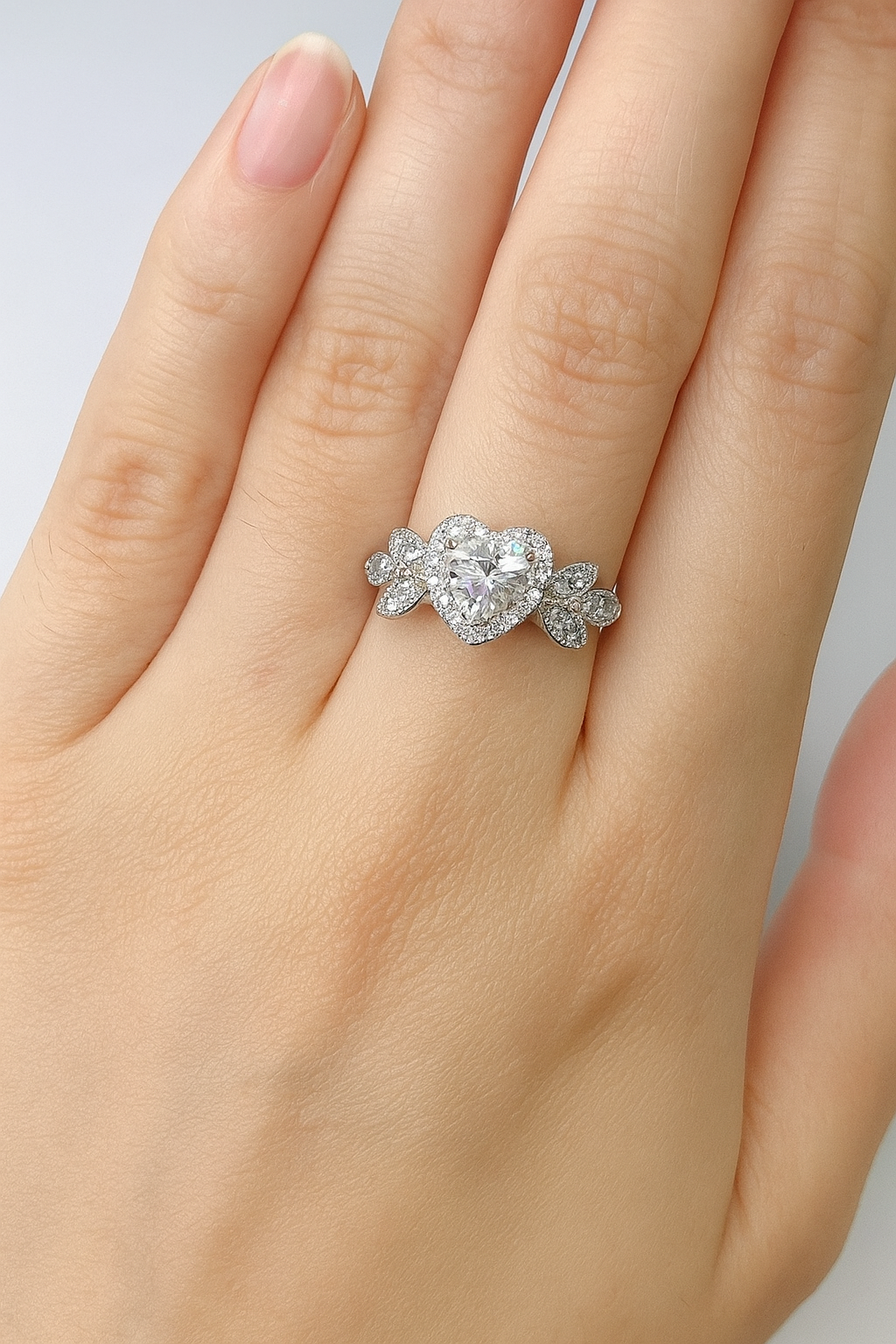 Silver Heart Leaf Ring