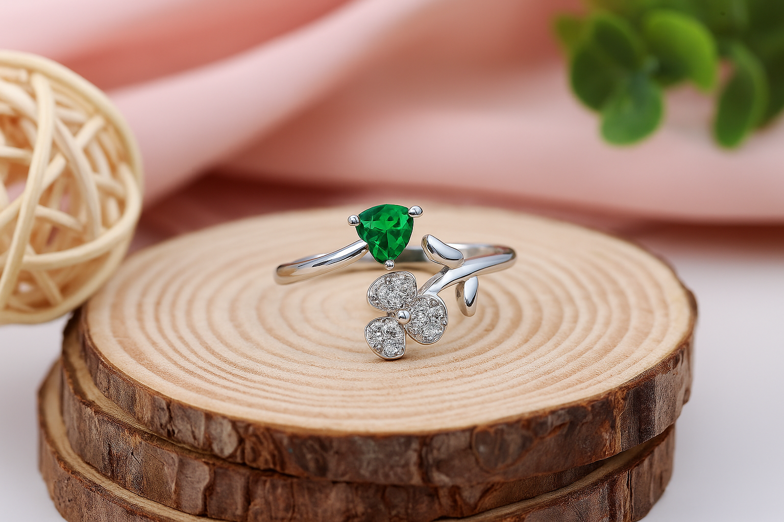 Emerald Blossom Silver Ring
