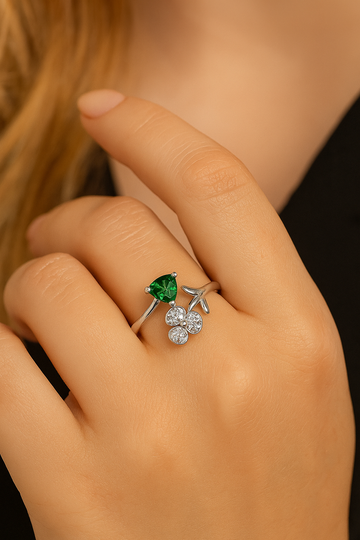 Emerald Blossom Silver Ring