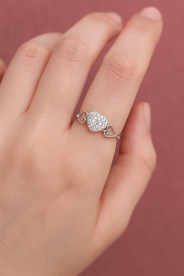 Silver Zircon Heart Ring