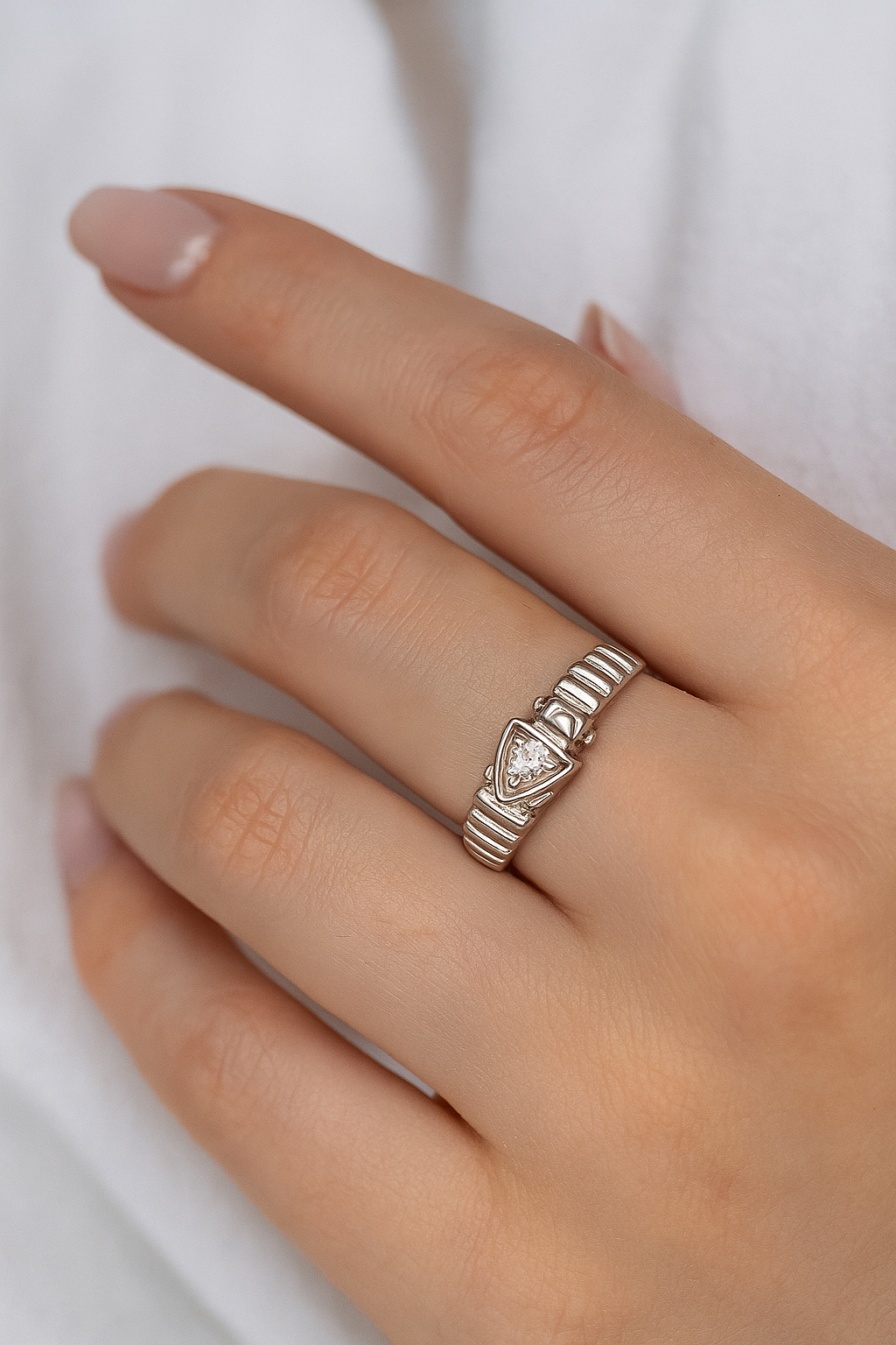 Triangular Solitaire Silver Ring