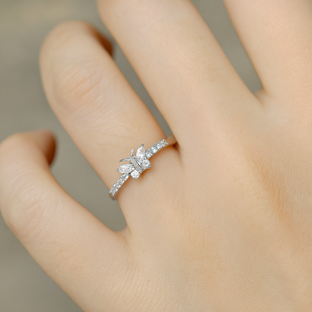 Silver Zircon Butterfly Ring