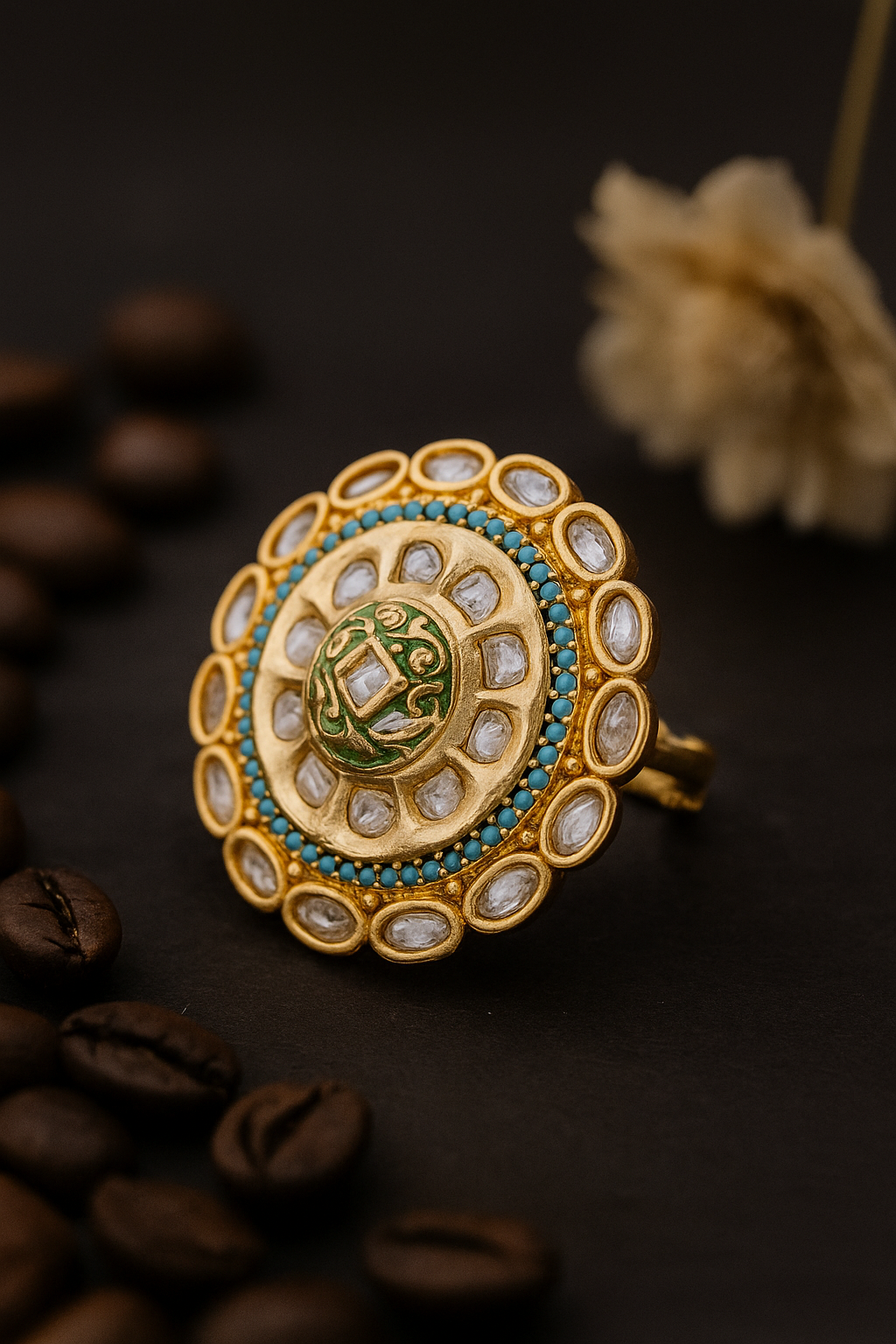 Golden Kundan Statement Ring
