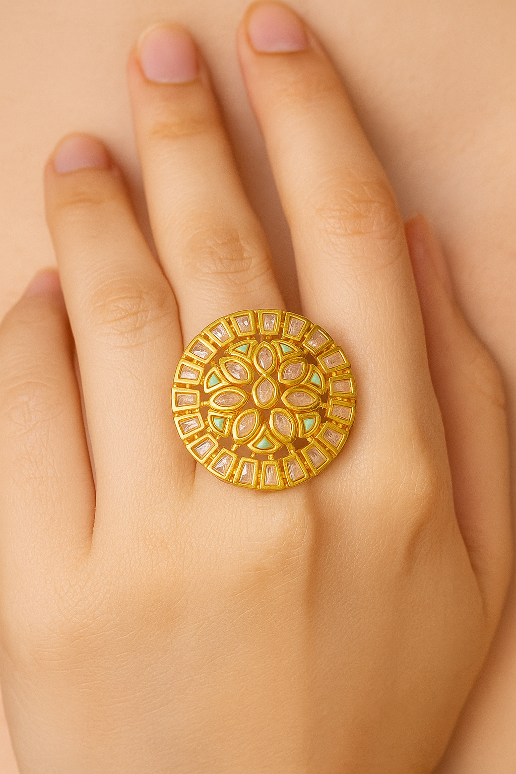 Regal Blossom Kundan Ring