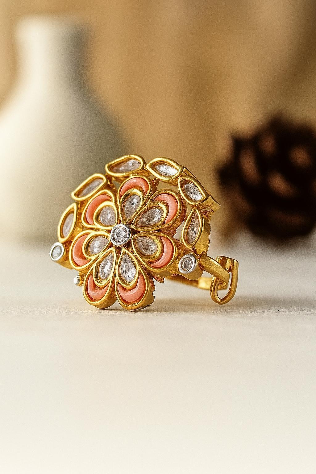 Peach Petal Polki Ring