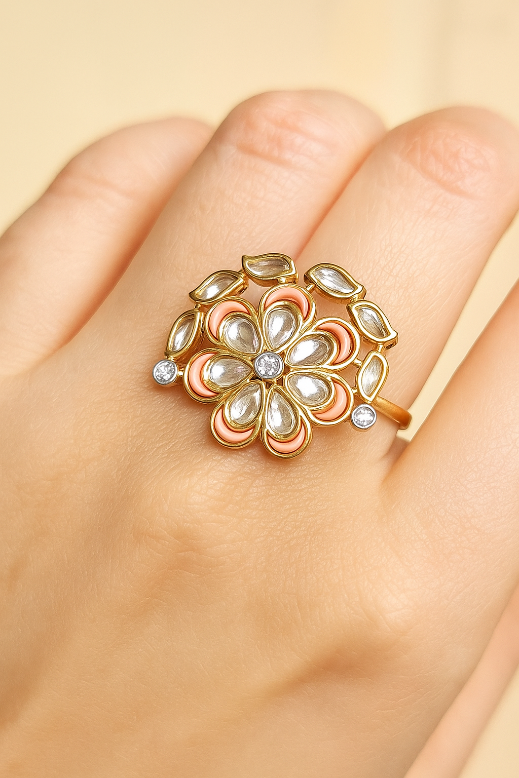Peach Petal Polki Ring