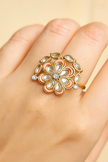 Peach Petal Polki Ring