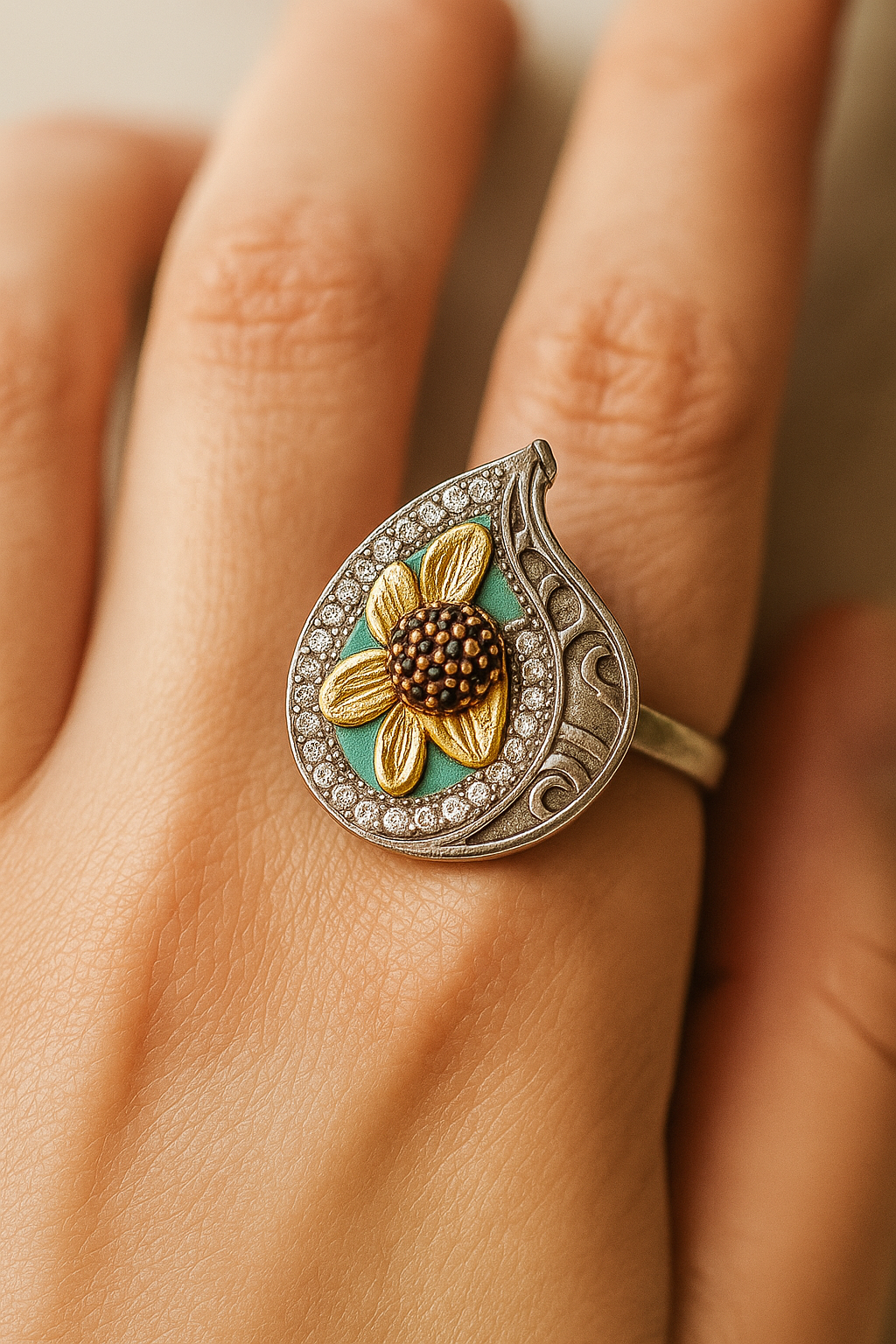 Teardrop Turquoise Bloom Ring