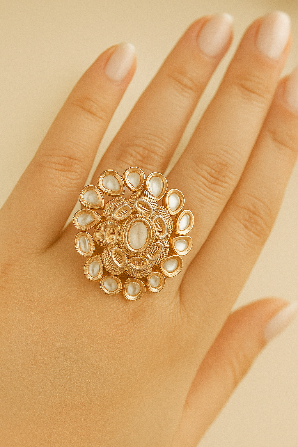 Floral Kundan Statement Ring