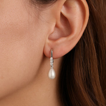 Classic Pearl Drop Earrings with CZ Accents