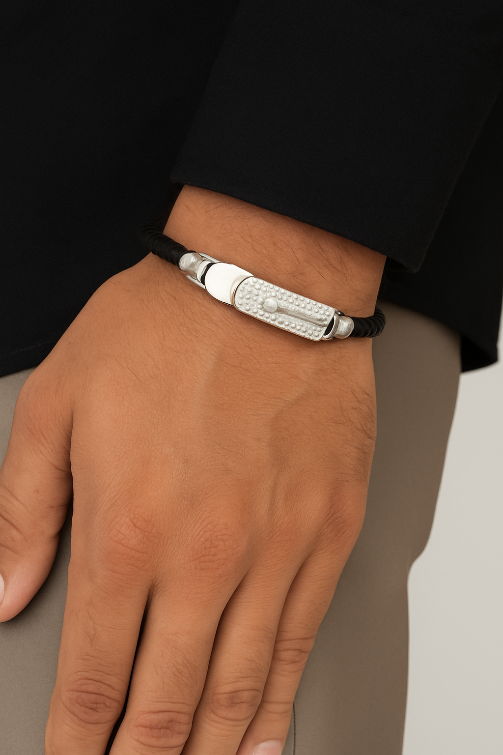 Silver Classic Leather Bracelet