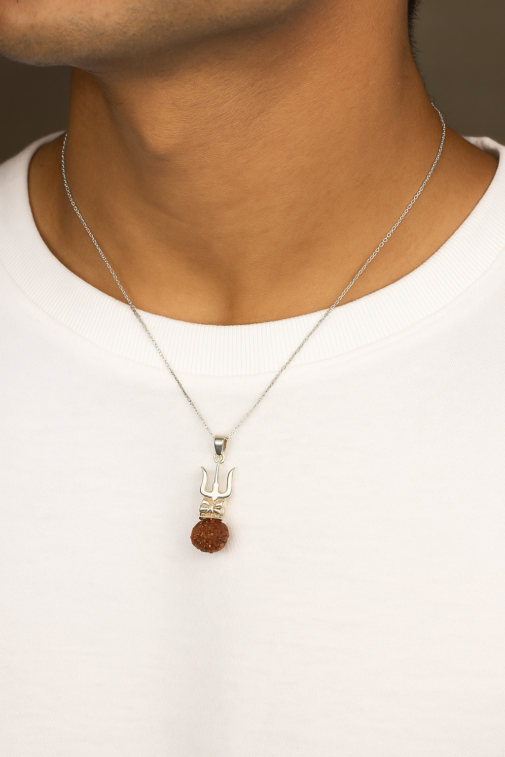 Silver Trishul Rudraksha Chain Pendant