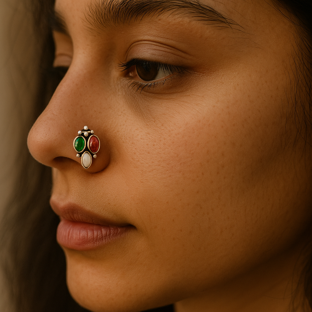 Silver Oxidised Tricolour Nosepin