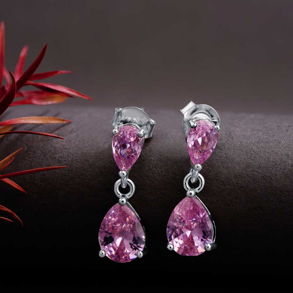 Estate Pink Pear Shape Tourmaline and Diamond Drop Earrings 18K White Gold  - Etsy